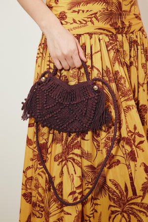 MACRAME CRESCENT BAG BORDEAUX