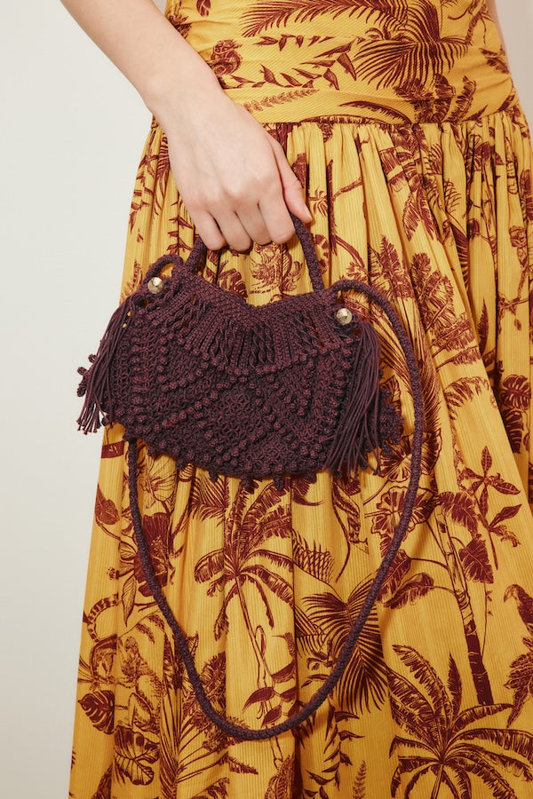 MACRAME CRESCENT BAG BORDEAUX