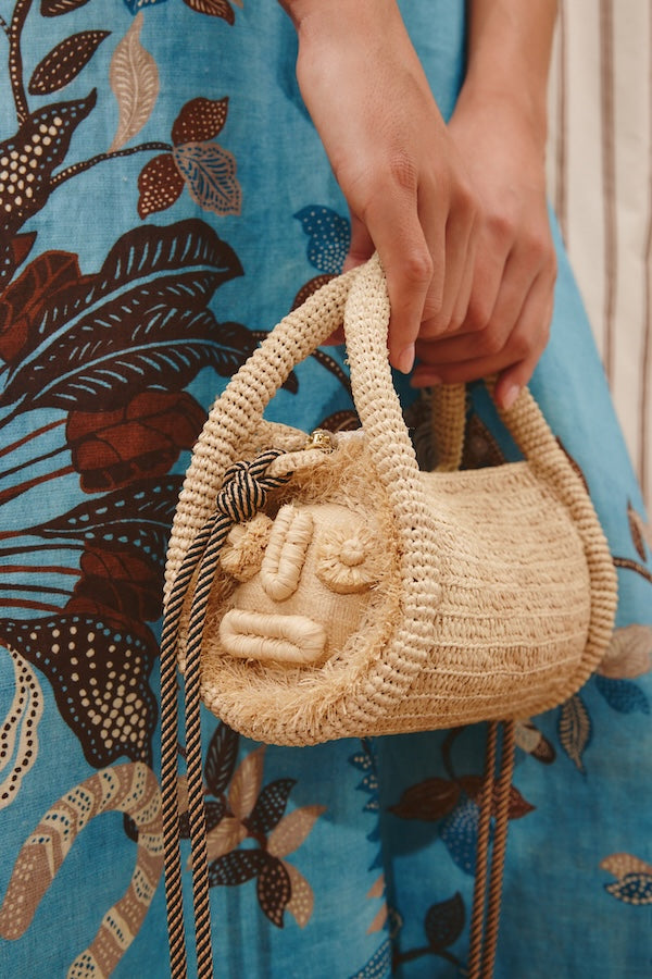 SUNLIT RAFFIA MINI BARREL BAG