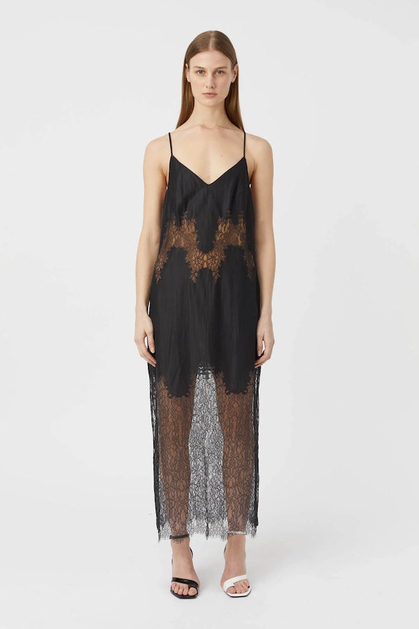 FILIGREE LACE MAXI DRESS - BLACK