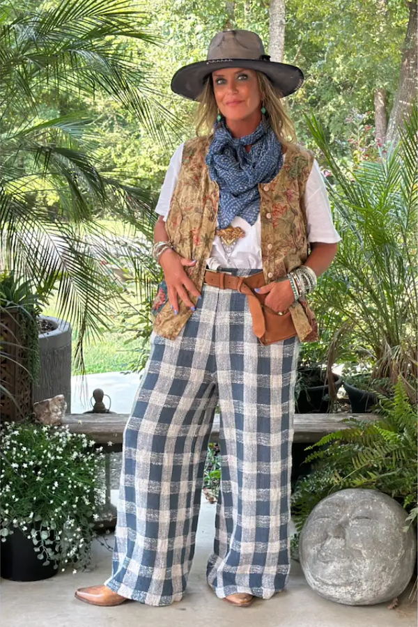 WEAVING ABOUT PANTS - NAVY GINGHAM