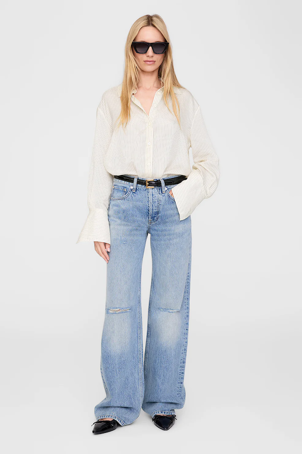 BRIDGET SHIRT - IVORY AND BLACK PINSTRIPE