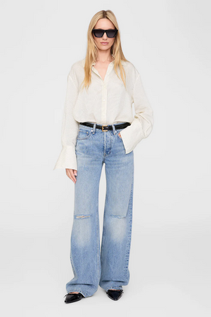 BRIDGET SHIRT - IVORY AND BLACK PINSTRIPE