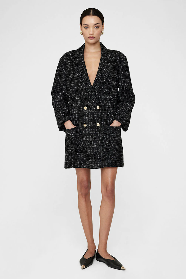 KATHARINE DRESS - BLACK AND WHITE TWEED