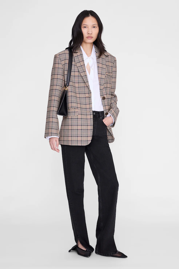 QUINN BLAZER - BEIGE AND NAVY CHECKS