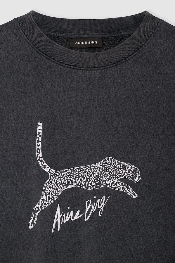 SPENCER SWEATSHIRT SPOTTED LEOPARD - WASHED BLACK
