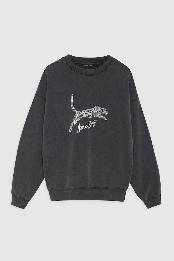 SPENCER SWEATSHIRT SPOTTED LEOPARD - WASHED BLACK