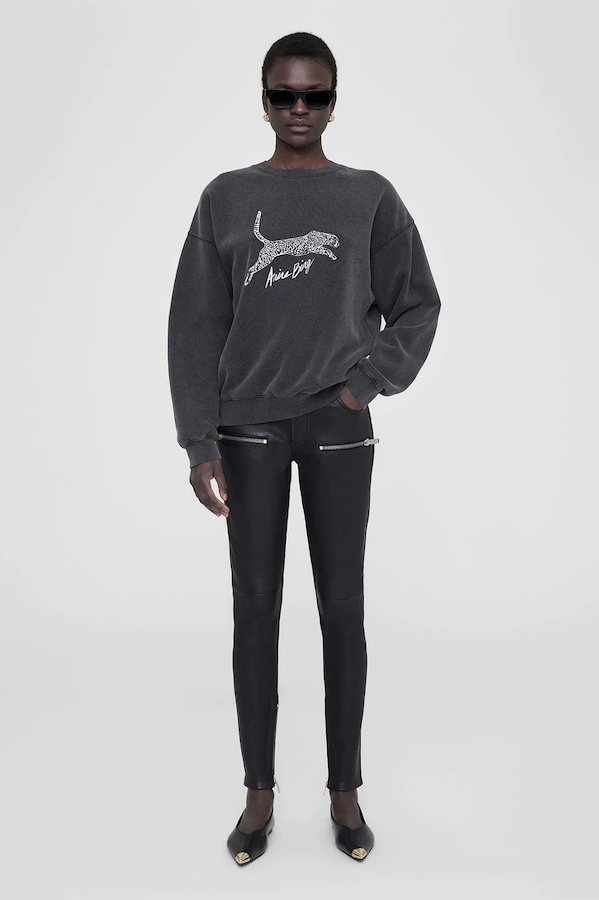 SPENCER SWEATSHIRT SPOTTED LEOPARD - WASHED BLACK