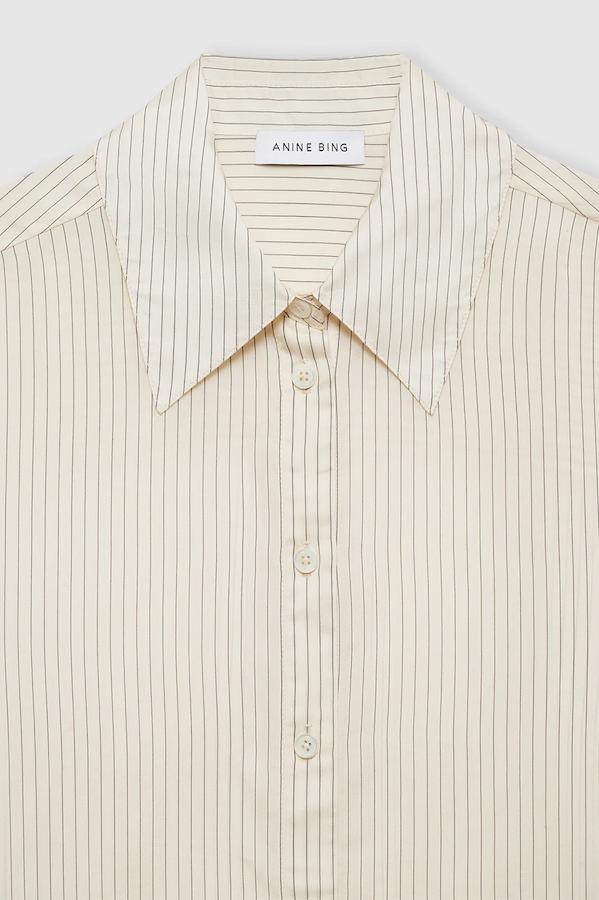 BRIDGET SHIRT - IVORY AND BLACK PINSTRIPE