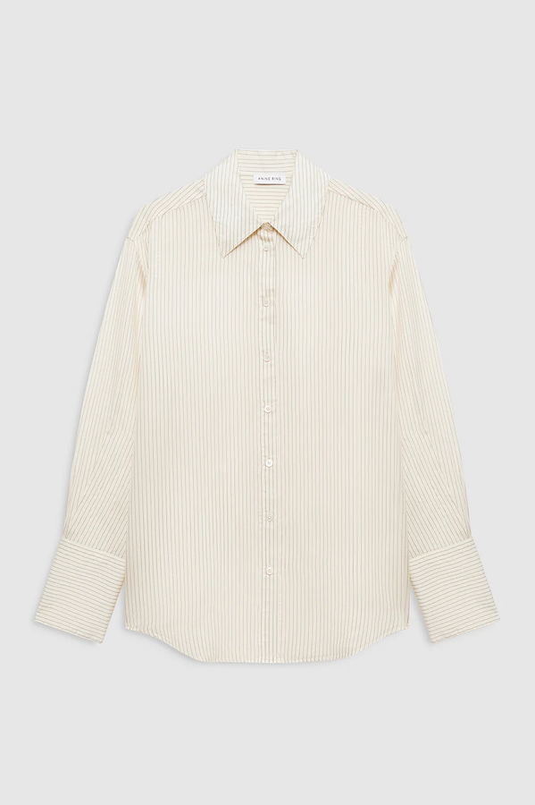 BRIDGET SHIRT - IVORY AND BLACK PINSTRIPE