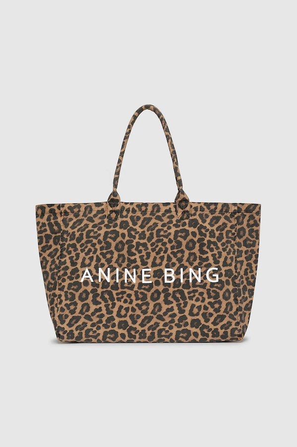 LEO CANVAS TOTE - BLACK AND BROWN LEOPARD