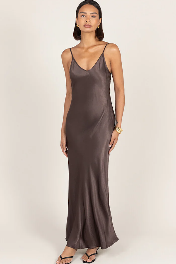 LANA SATIN DRESS - ESPRESSO