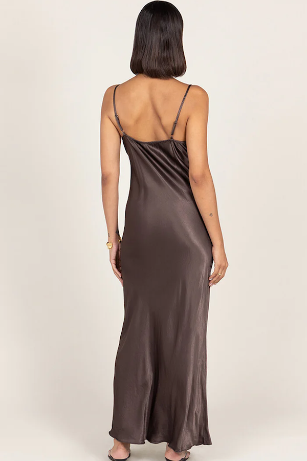 LANA SATIN DRESS - ESPRESSO