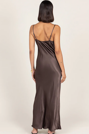 LANA SATIN DRESS - ESPRESSO