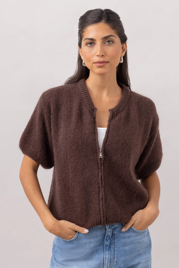 GABI ZIP CARDIGAN - ESPRESSO