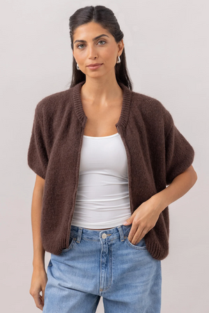 GABI ZIP CARDIGAN - ESPRESSO