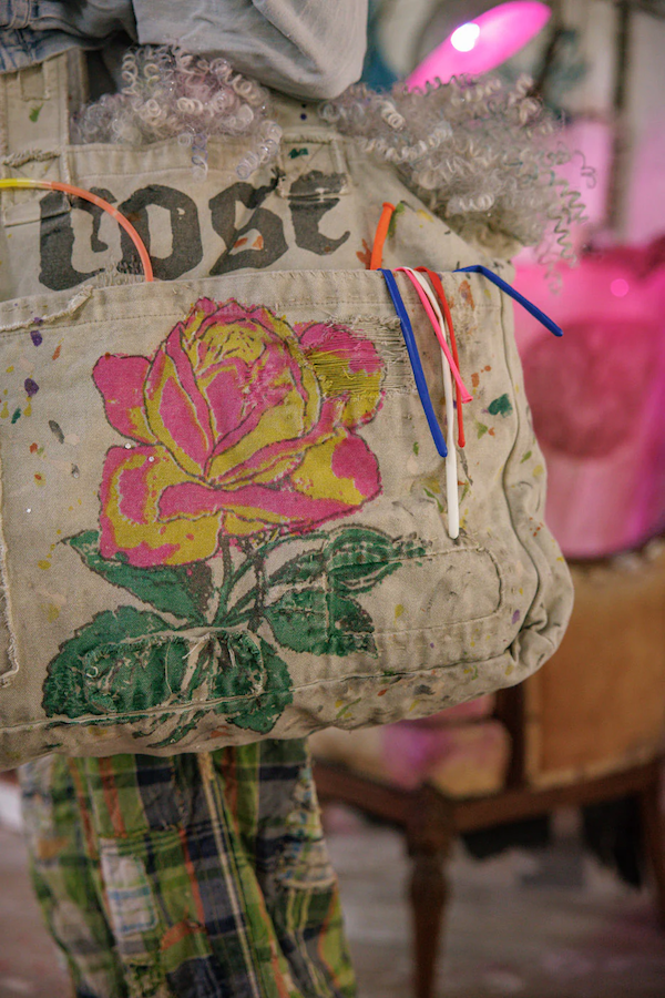 HAND-PAINTED ROSE TOTE BAG - BAG 096