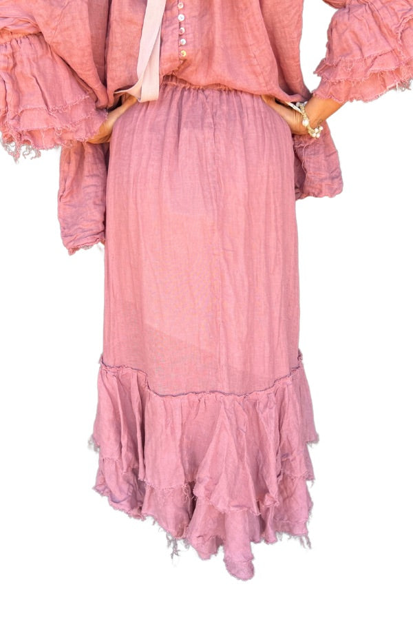 SWAN SKIRT LINEN GAUZE PINK