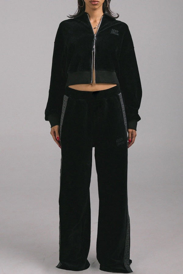 BLACK VELOUR CORD ZIP JACKET