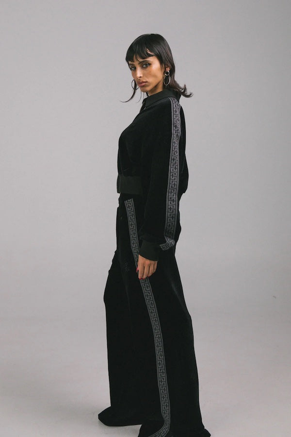 BLACK VELOUR CORD ZIP JACKET