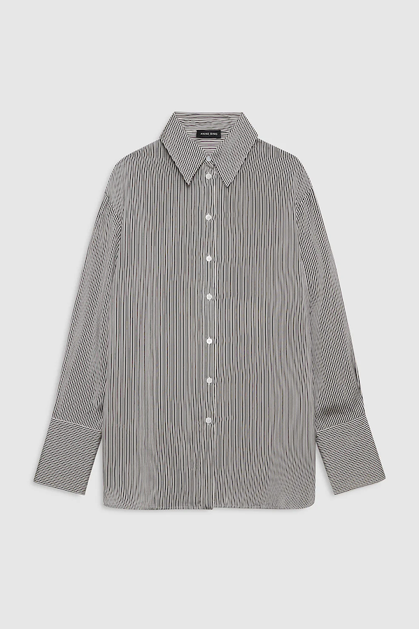 BRIDGET SHIRT - WHITE AND BLACK MINI STRIPE
