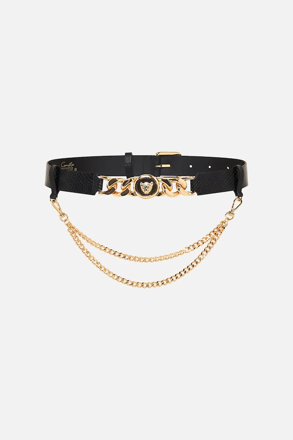 LEOPARD BUTTON BELT WITH CHAIN