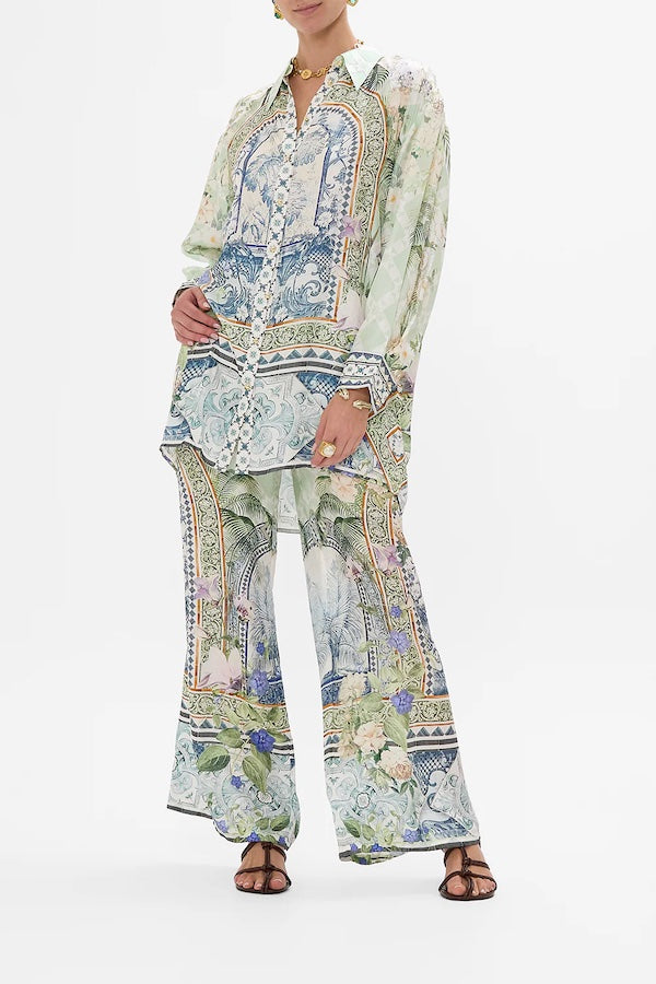 LONG LINE SHIRT WITH YOKE AND BUTTON DETAIL