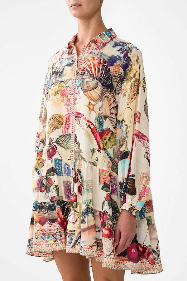 LONG SLEEVE TIERED SHORT DRESS