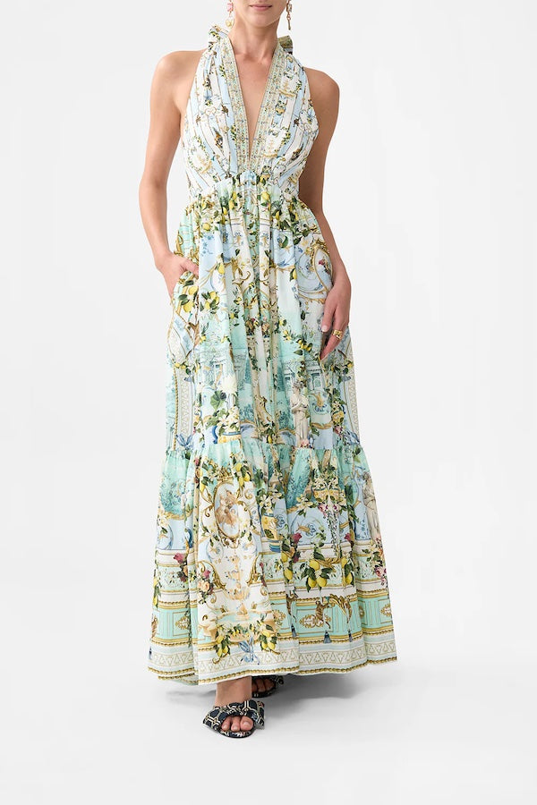 RUFFLE HEM HALTER DRESS