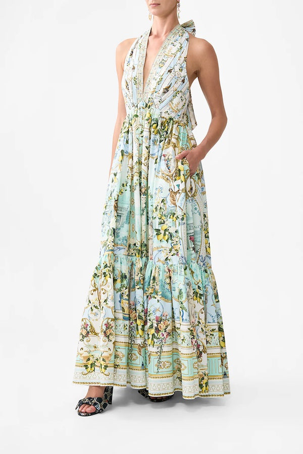 RUFFLE HEM HALTER DRESS