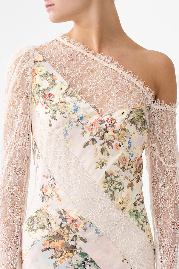 LACE SPLICE ONE SHOULDER DRESS