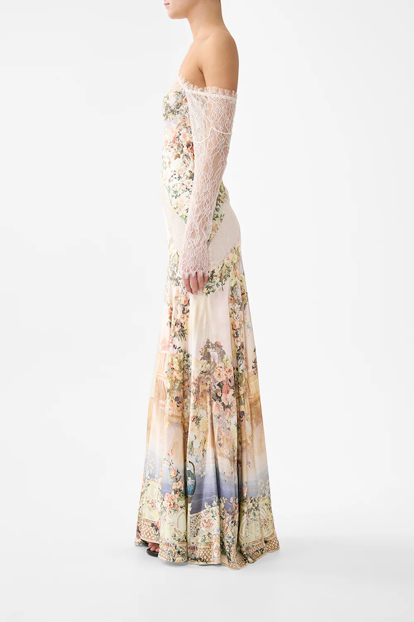 LACE SPLICE ONE SHOULDER DRESS