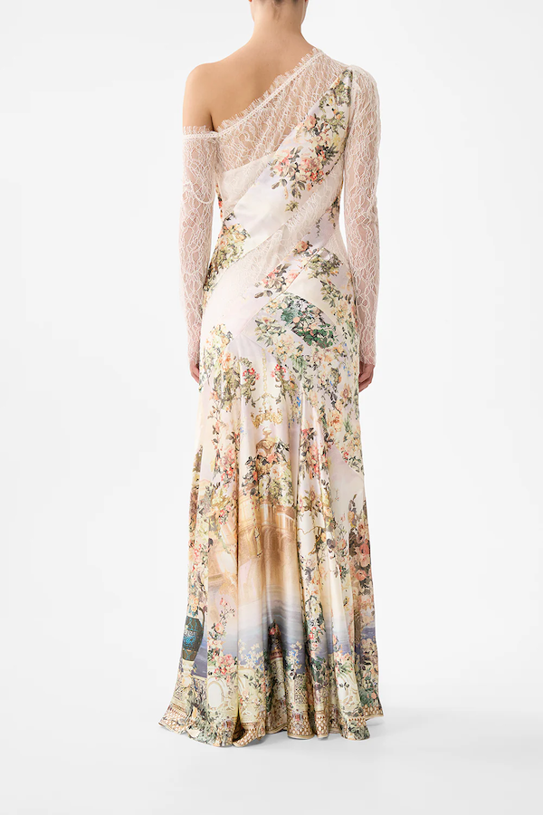 LACE SPLICE ONE SHOULDER DRESS
