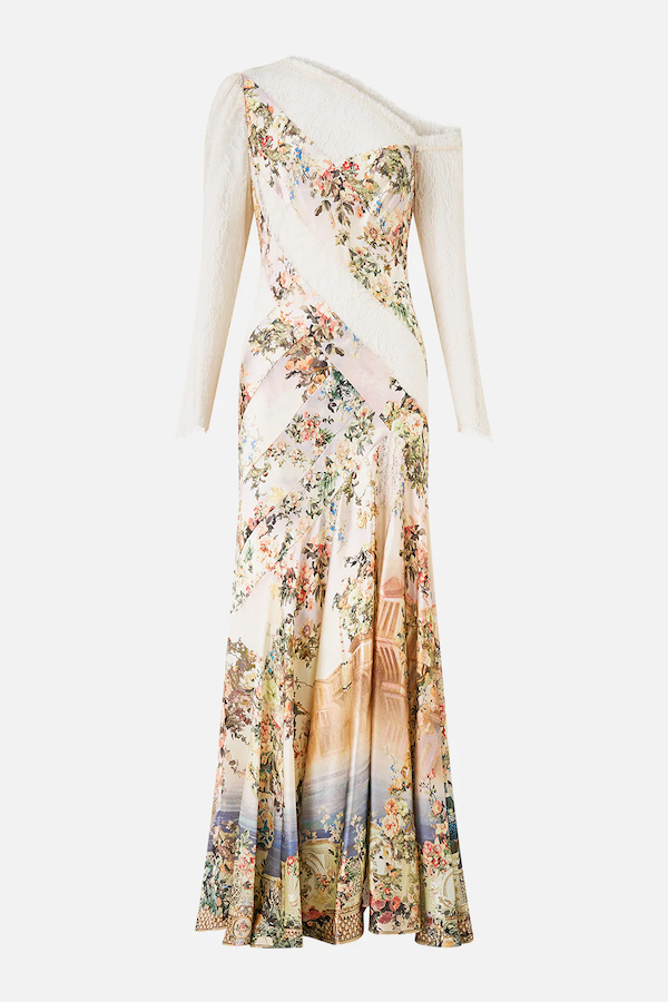 LACE SPLICE ONE SHOULDER DRESS