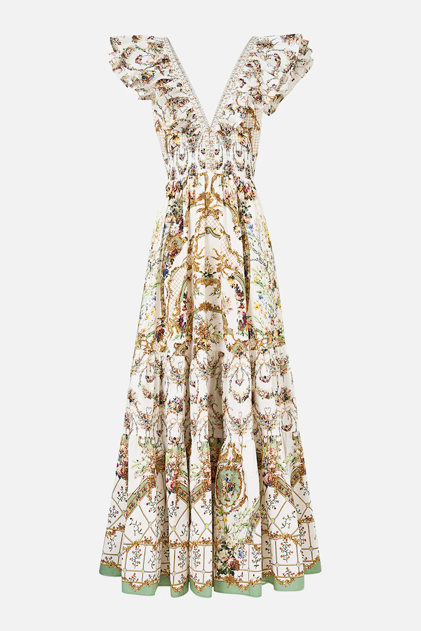 TIERED DRESS WITH NECK FRILL