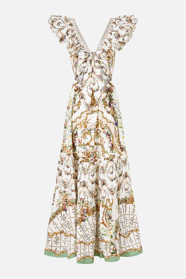 TIERED DRESS WITH NECK FRILL