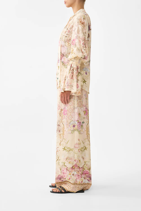 ELASTIC SLEEVE TIE FRONT BLOUSE