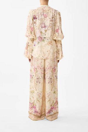 ELASTIC SLEEVE TIE FRONT BLOUSE