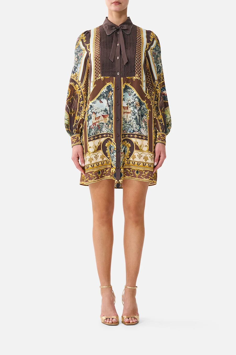 COLLARED SHIRT DRESS WITH PINTUCKS