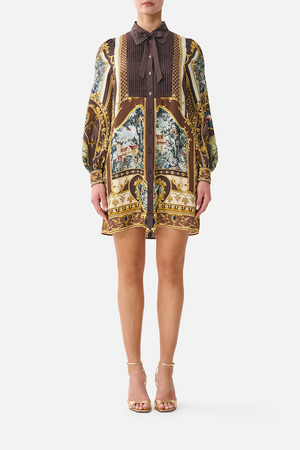 COLLARED SHIRT DRESS WITH PINTUCKS