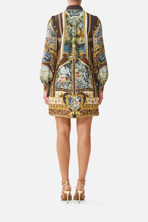 COLLARED SHIRT DRESS WITH PINTUCKS