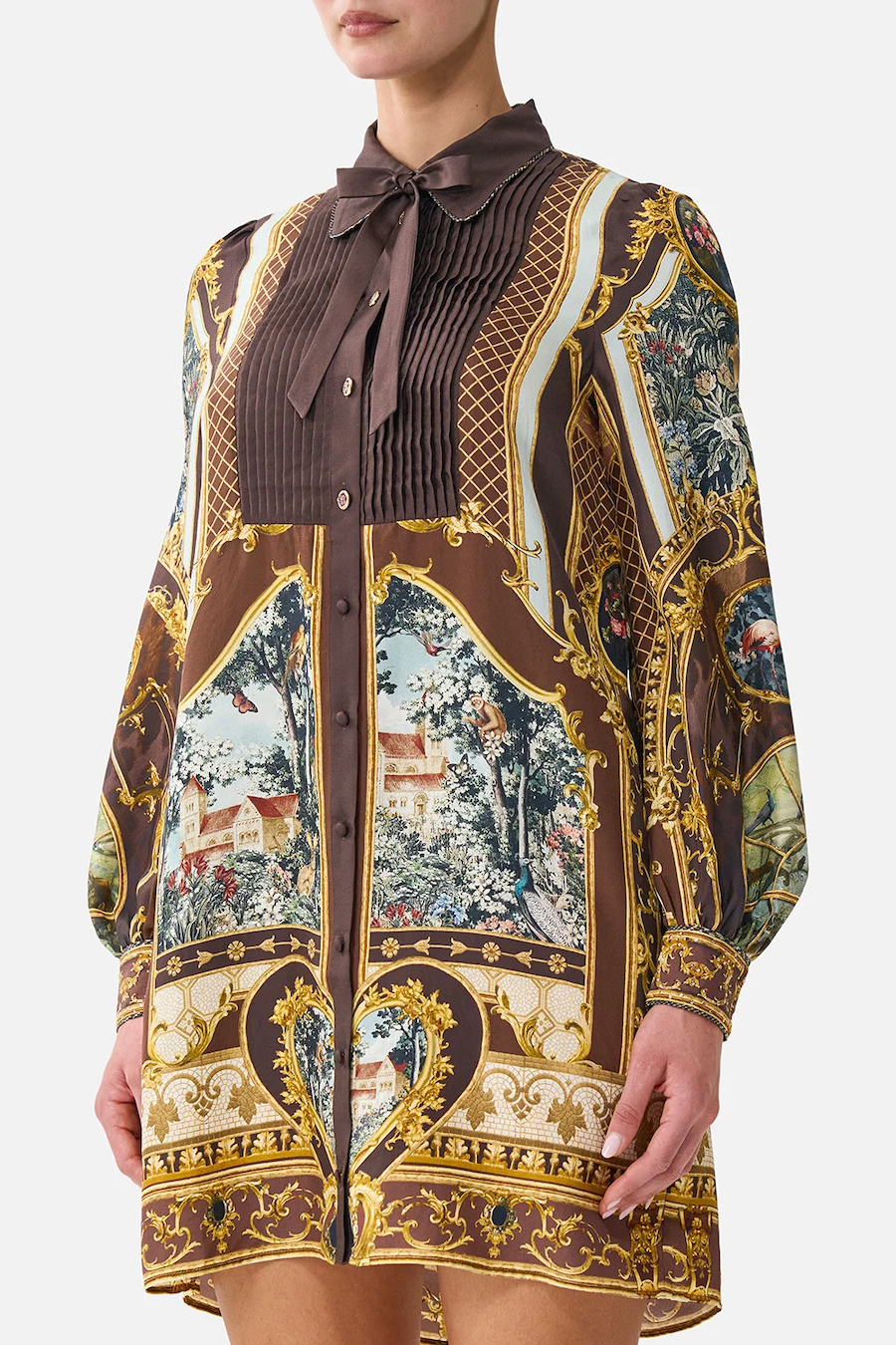 COLLARED SHIRT DRESS WITH PINTUCKS