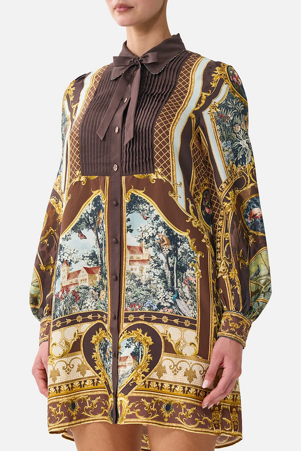 COLLARED SHIRT DRESS WITH PINTUCKS