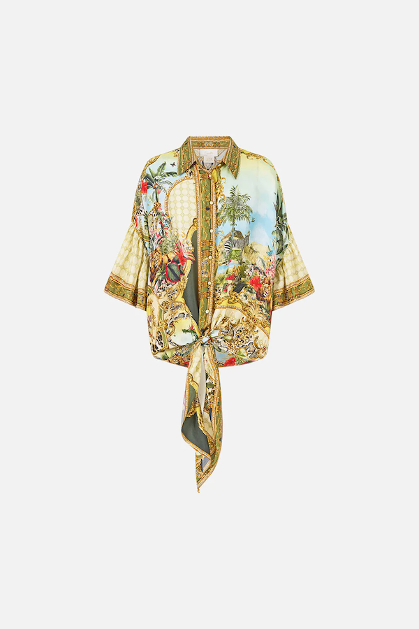 TIE FRONT SHIRT WITH SLEEVE FRILL