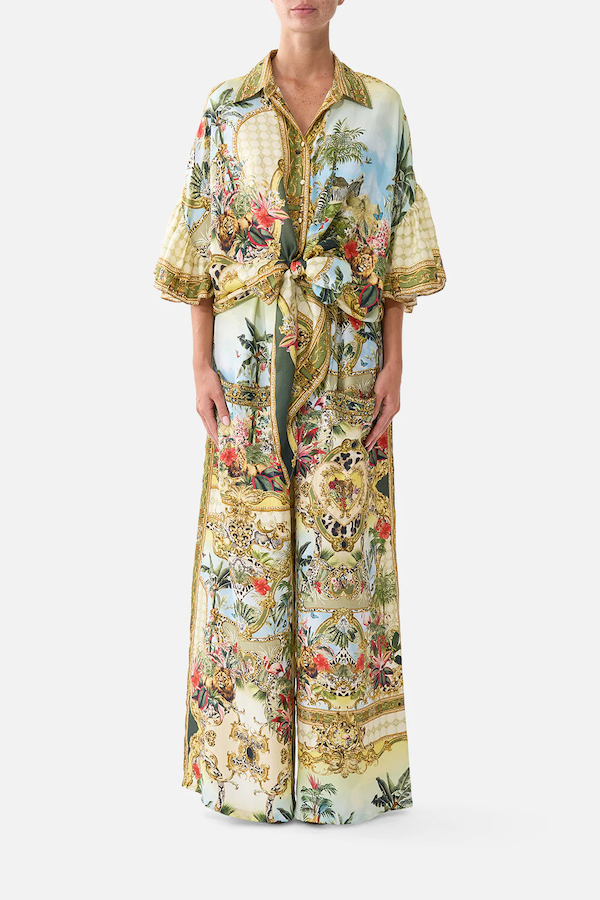 TIE FRONT SHIRT WITH SLEEVE FRILL