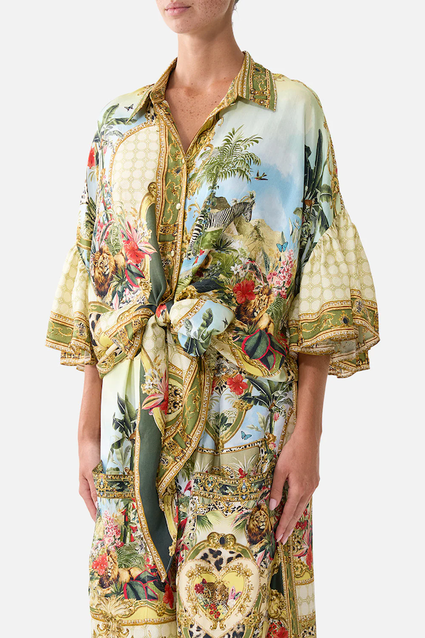 TIE FRONT SHIRT WITH SLEEVE FRILL