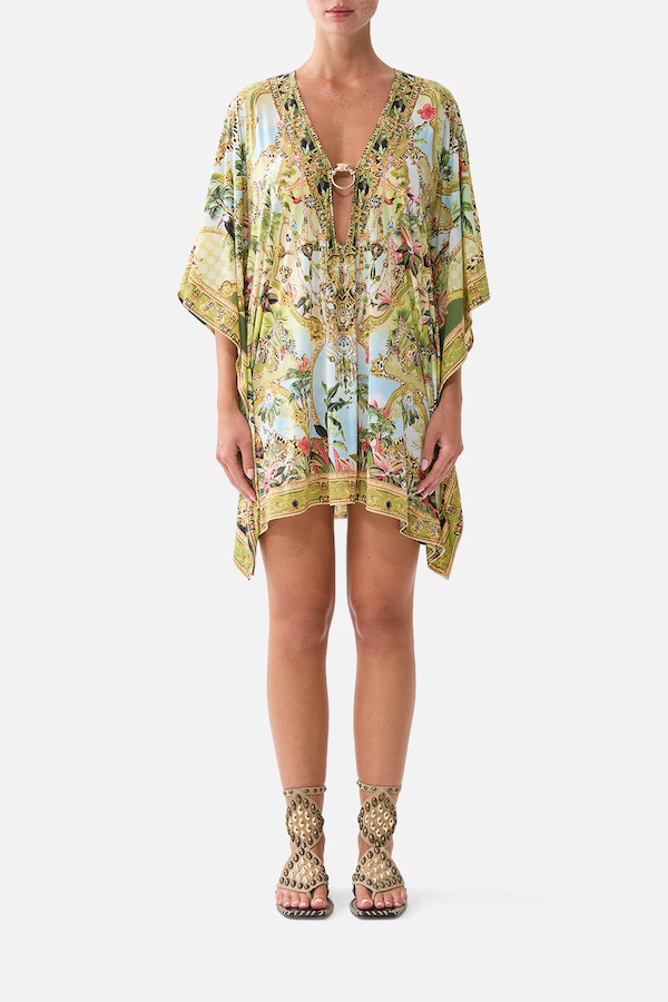 SHORT V NECK KAFTAN WITH RING FRONT TRIM