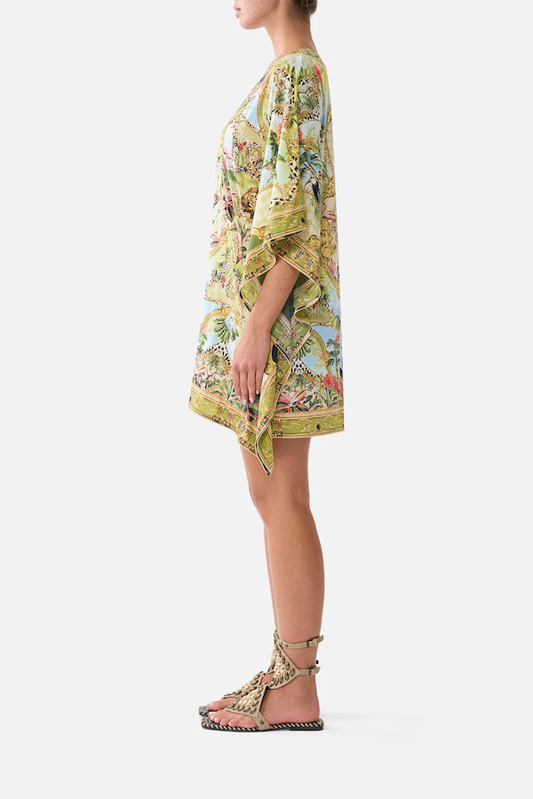 SHORT V NECK KAFTAN WITH RING FRONT TRIM