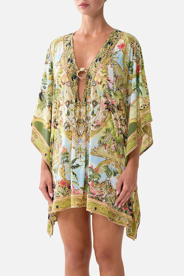 SHORT V NECK KAFTAN WITH RING FRONT TRIM