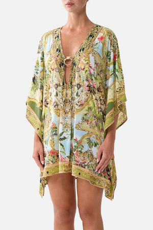 SHORT V NECK KAFTAN WITH RING FRONT TRIM